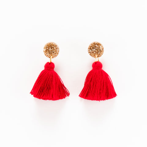 Holly Tassel Earrings in Red
