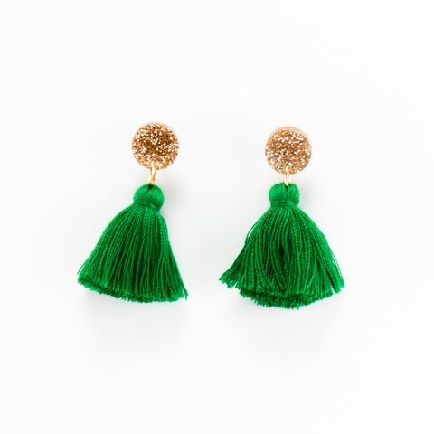 Holly Tassel Earrings in Green