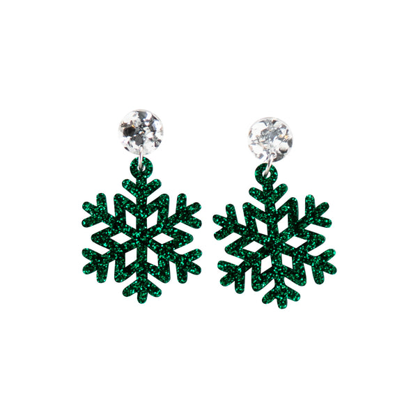 Snowflake Earrings in Silver/Green