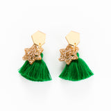 Pine Tassel Earrings in Gold/Green