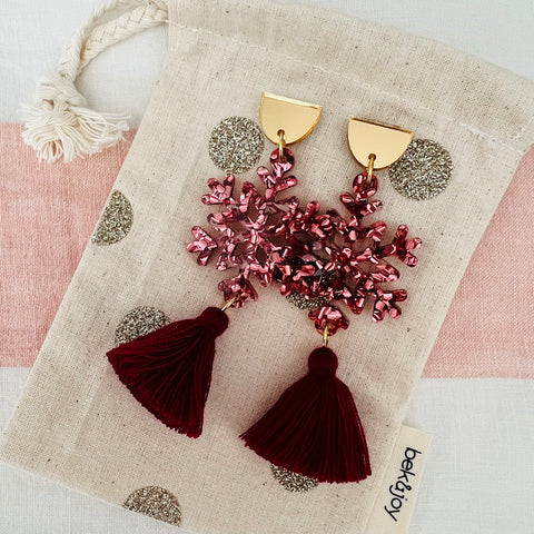 Snowflake Tassel Earrings in Rose