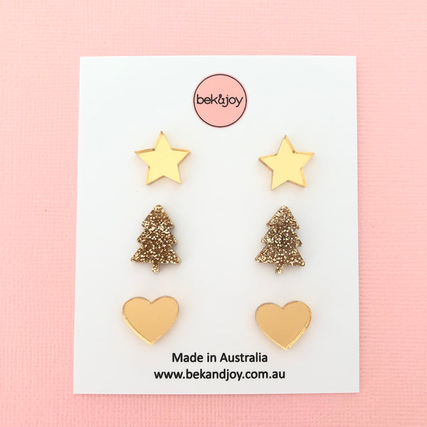 Christmas Earrings Multi Pack - Gold